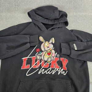 Lucky Charm Hoodie Mens Large Black Bunny Streetwear Training Gym